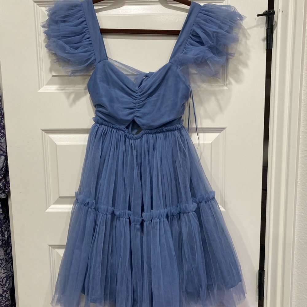 Chic Blue Tulle Mini Dress